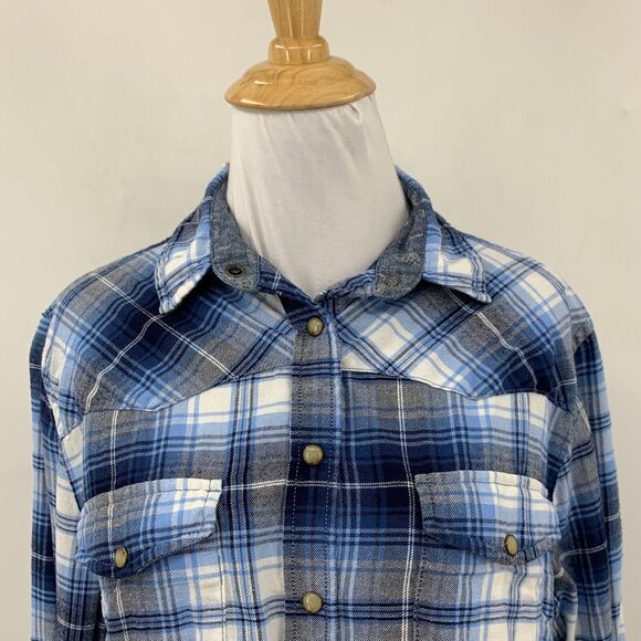 Jachs Girlfriend Shirt Women S Small Multi Plaid Flannel Snap Button Tab Sleeve - Picture 3 of 13
